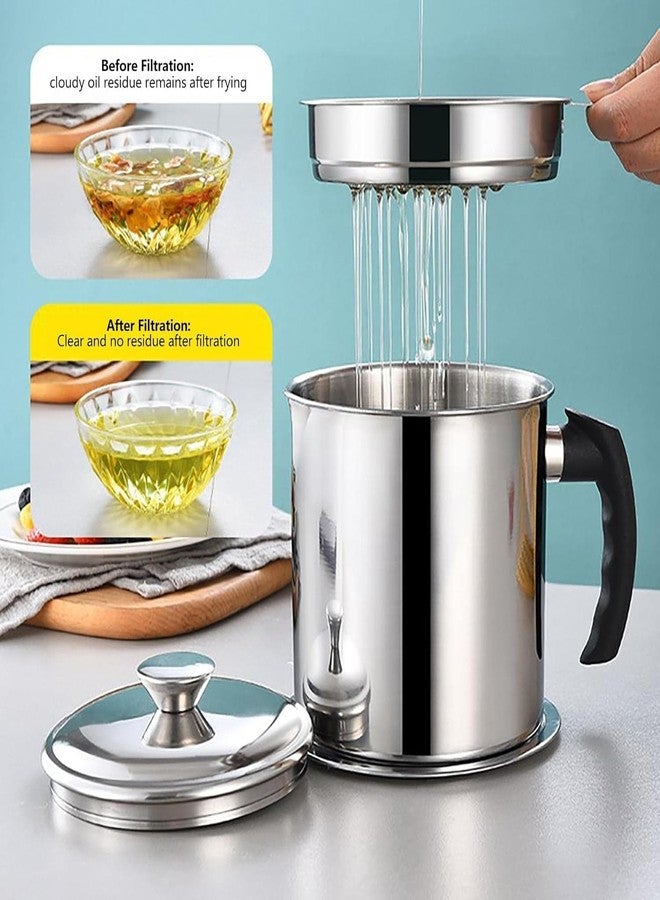 BROCCOLIN 1.3 l stainless steel grease storage can with fine-mesh strainer, lid & coaster tray - multicolor kitchen oil & bacon fat keeper - Image 4